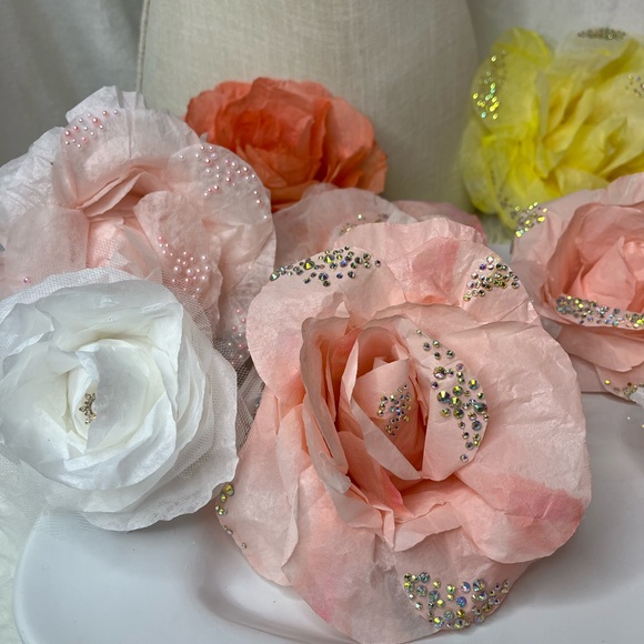 WATERCOLORED PAPER ROSES SWAROVSKI CRYSTALS GIFT PACKAGE, DECOR, STICKABLE - Picture 8 of 16